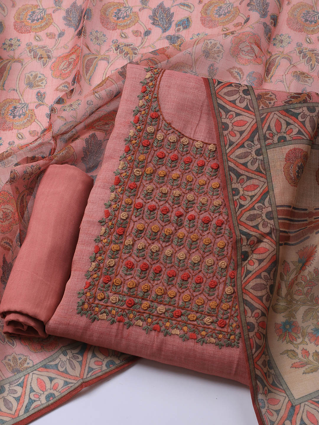 Embroidered Tissue Unstitched Suit Piece With Dupatta