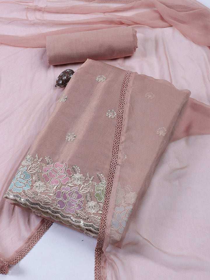 Embroidered Tissue Unstitched Suit Piece With Dupatta