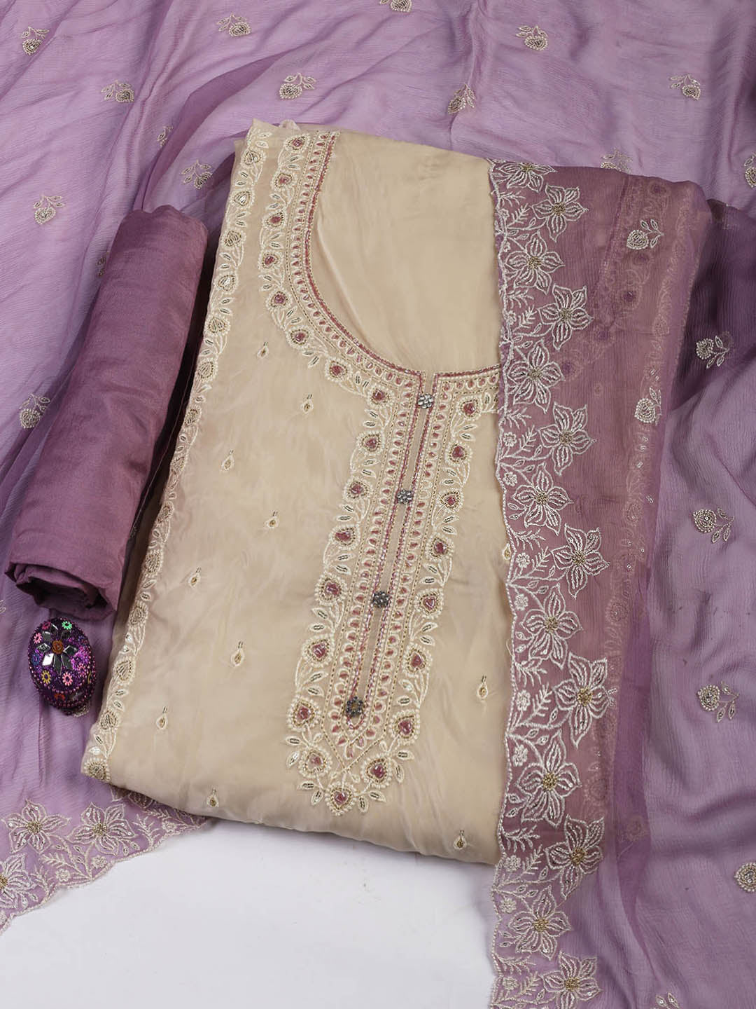 Embroidered Organza Unstitched Suit Piece With Dupatta
