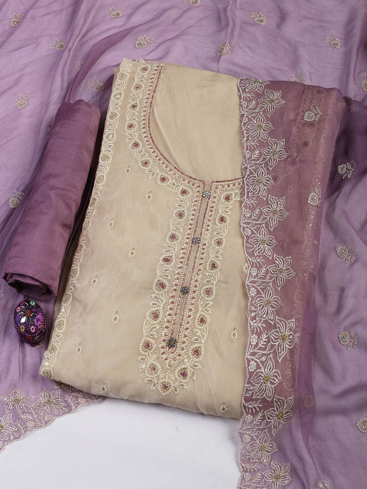 Embroidered Organza Unstitched Suit Piece With Dupatta
