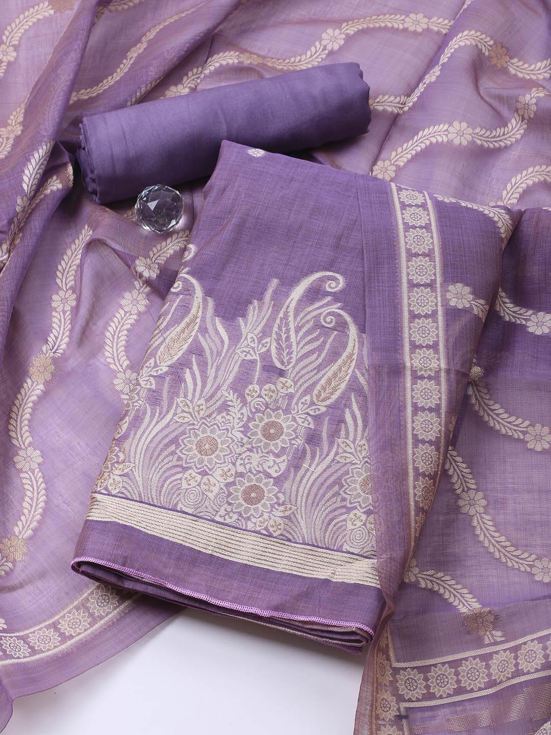 Neck Embroidered Chanderi Unstitched Suit With Dupatta