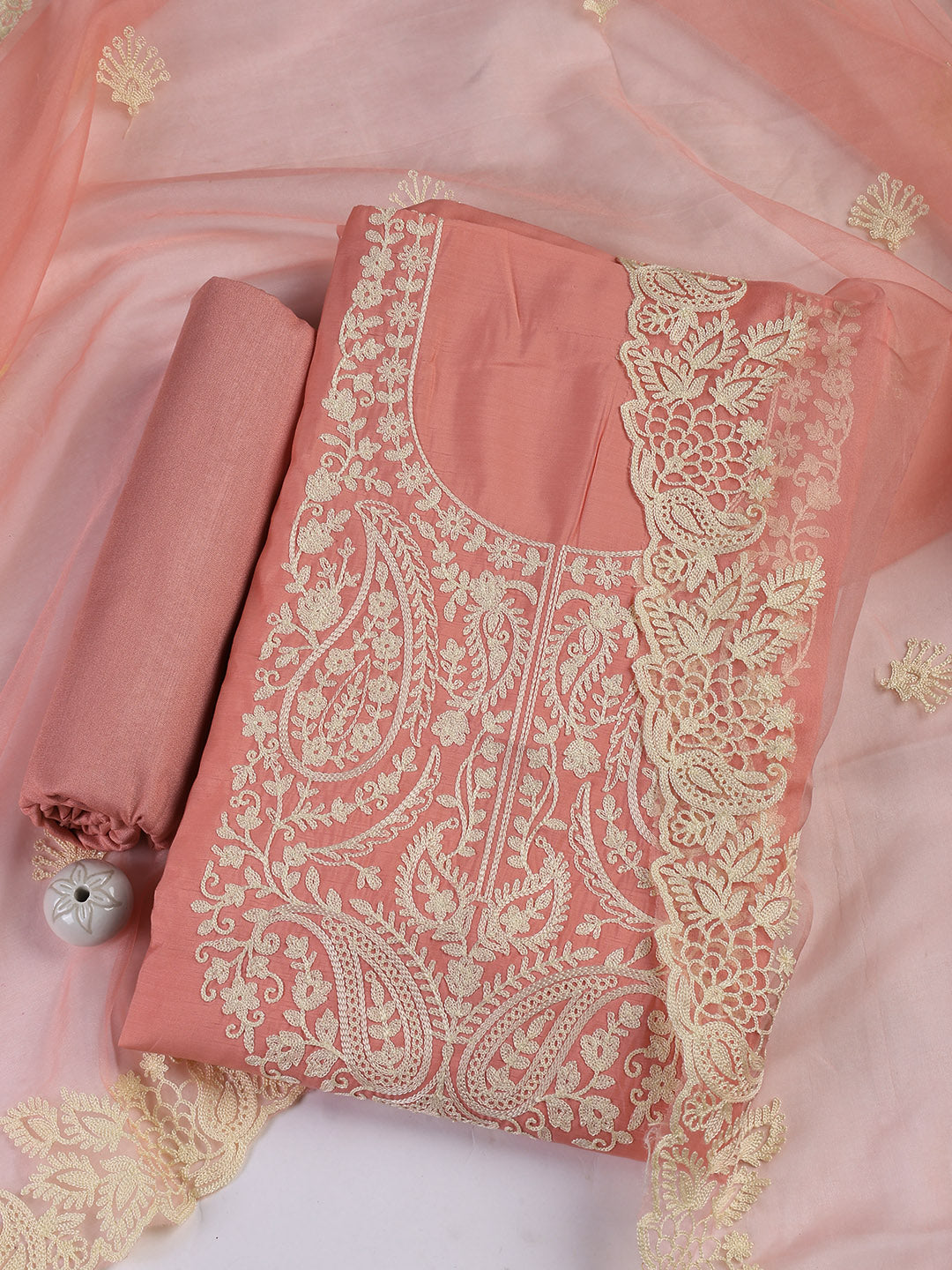 Cotton Blend Unstitched Suit Piece With Dupatta