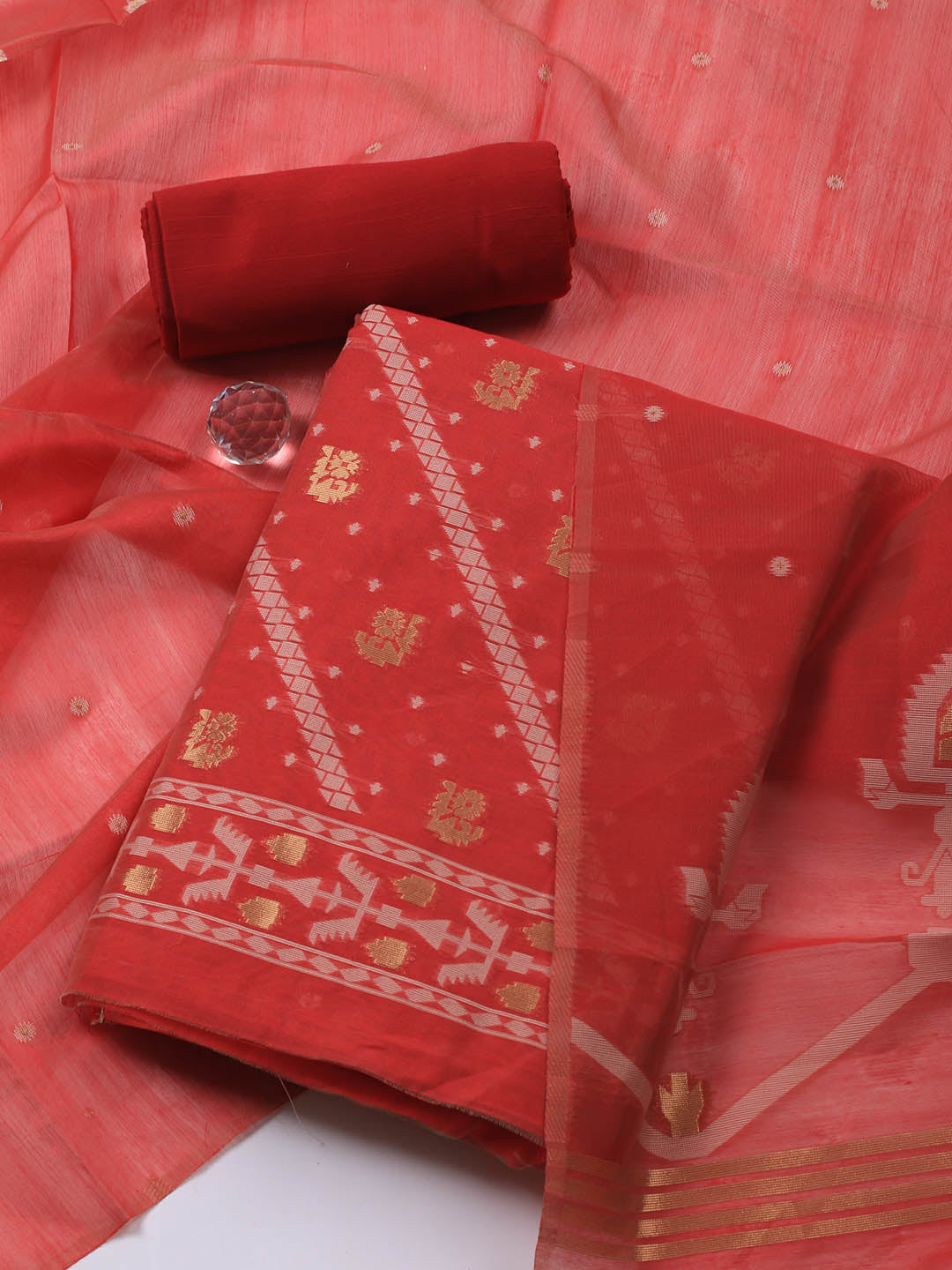 Jamdani Chanderi Unstitched Suit Piece With Dupatta