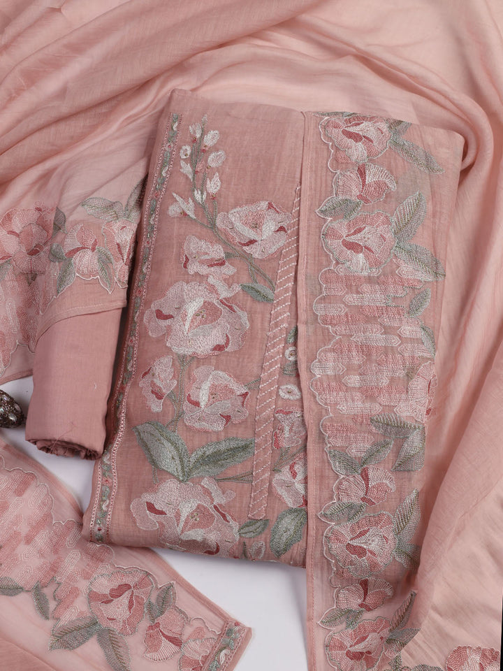Embroidery Chanderi Unstitched Suit With Dupatta