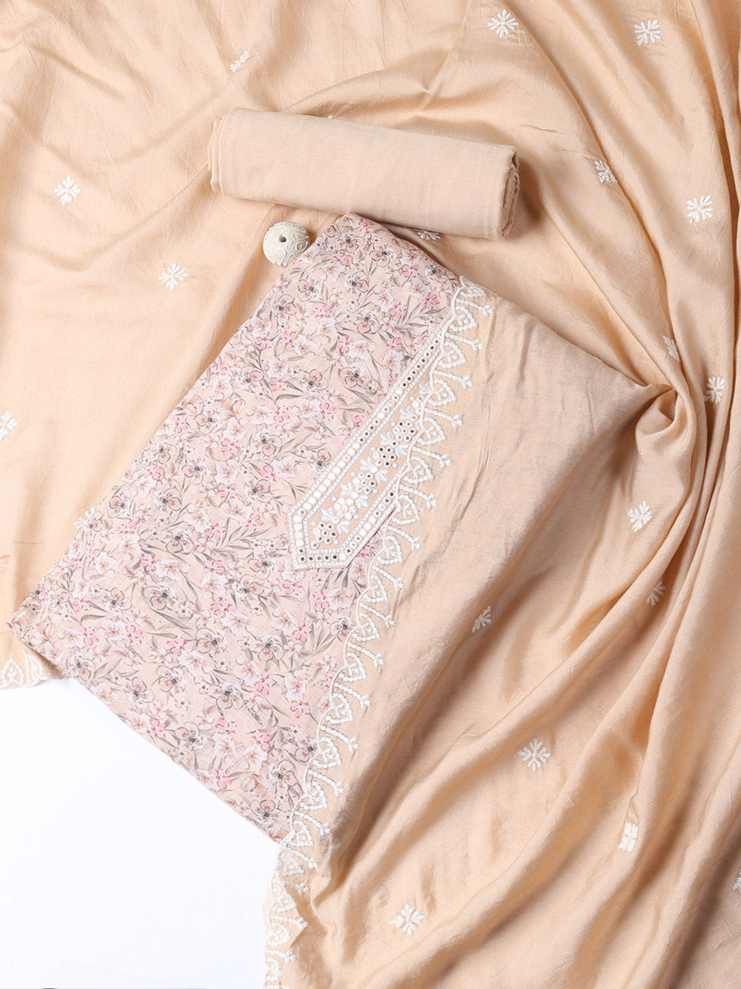 Printed Cotton Blend Unstitched Suit With Dupatta