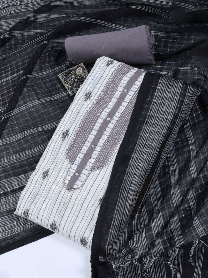 Thread Embroidery Cotton Blend Unstitched Suit With Dupatta