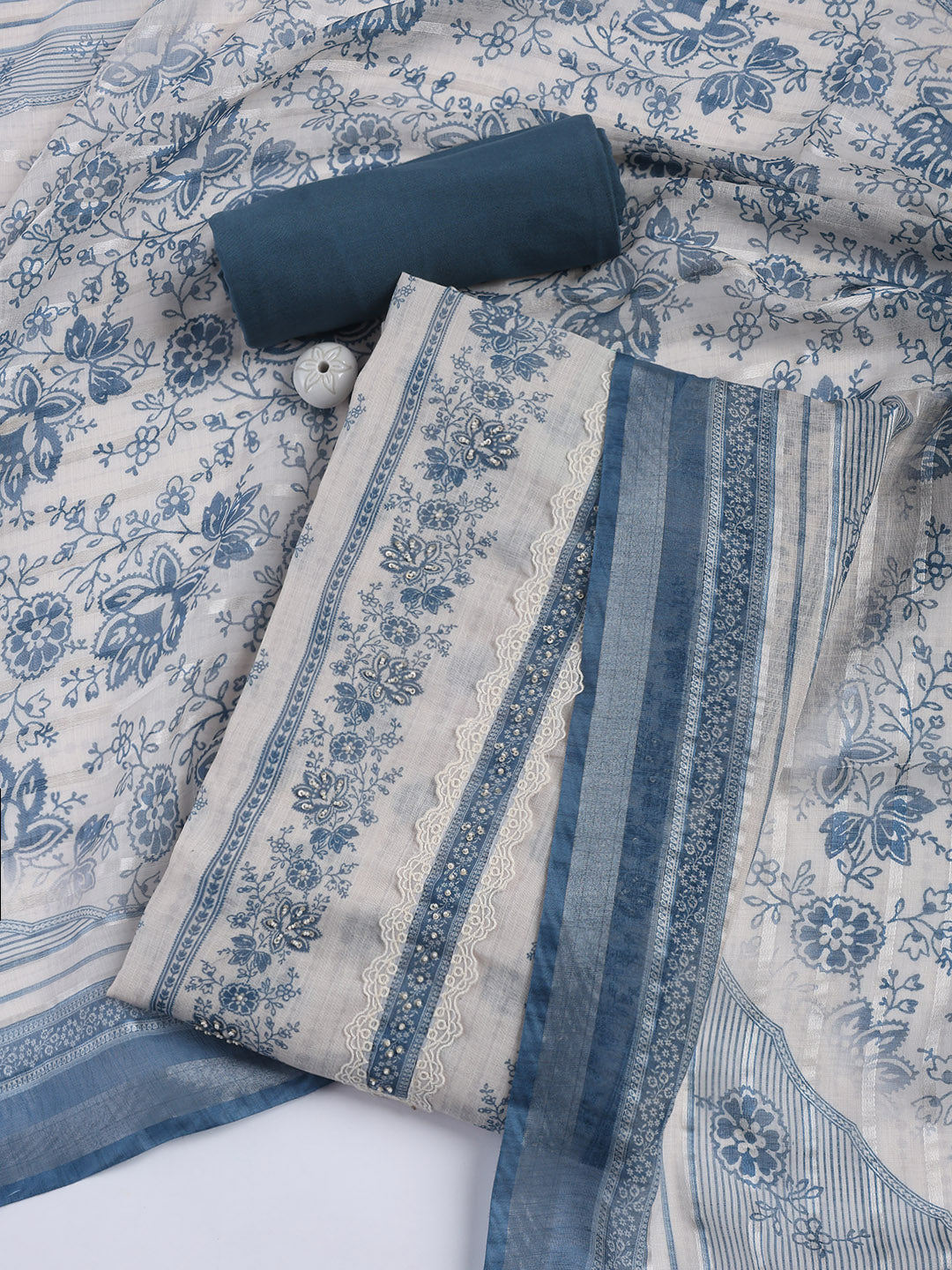 Printed Linen Unstitched Suit Piece With Dupatta