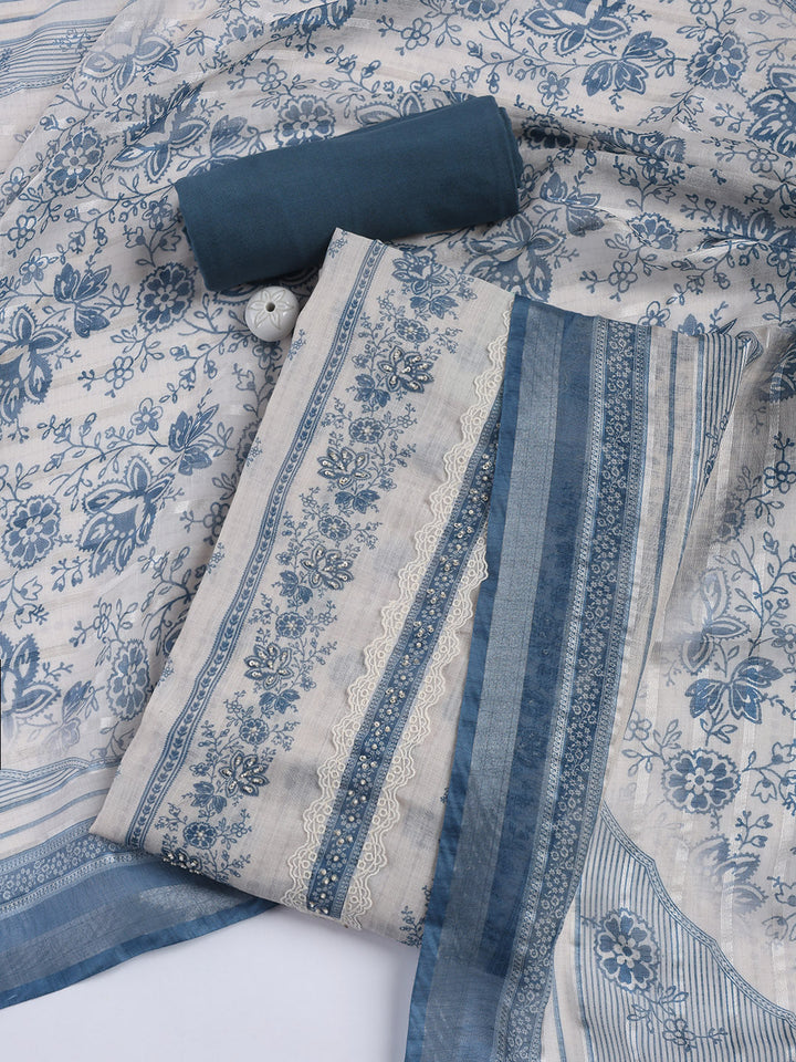 Printed Linen Unstitched Suit Piece With Dupatta