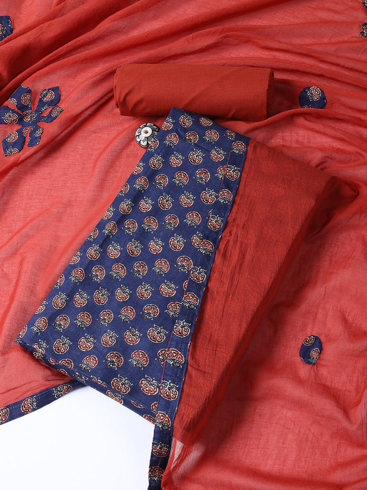 Printed Cotton Blend Unstitched Suit With Dupatta
