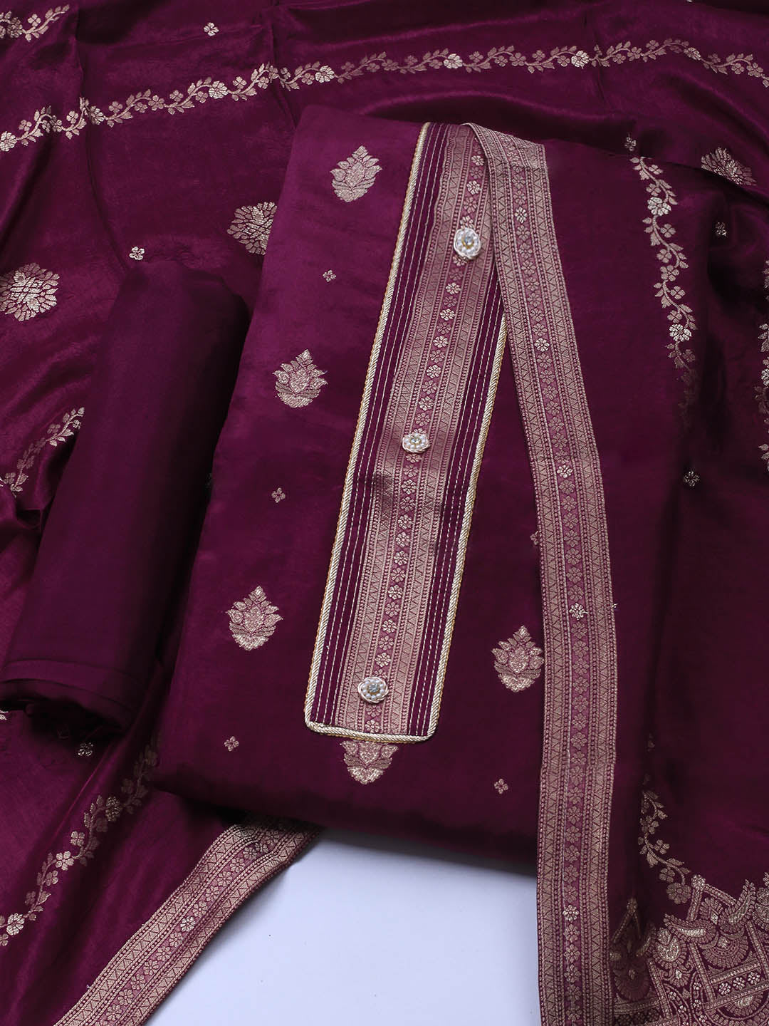 Embroidery Chanderi Unstitched Suit With Dupatta