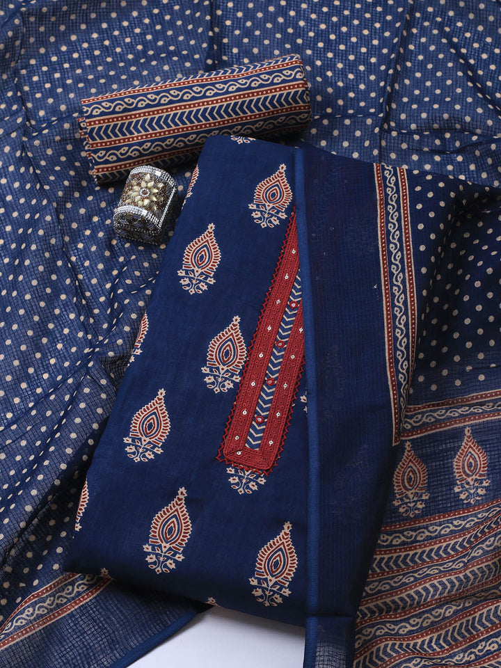 Printed Cotton Blend Unstitched Suit Piece With Dupatta