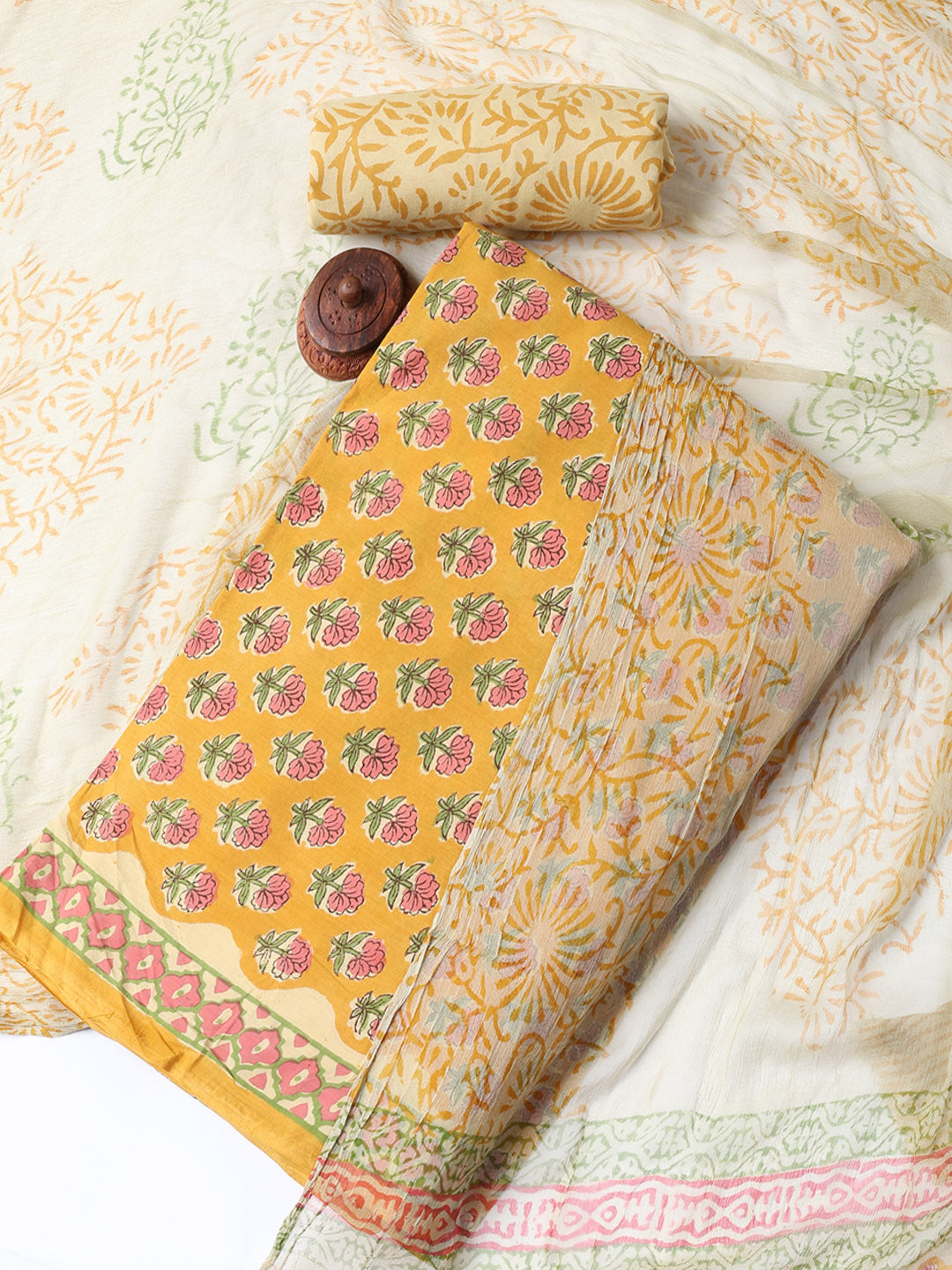 Printed Cotton Blend Unstitched Suit With Dupatta