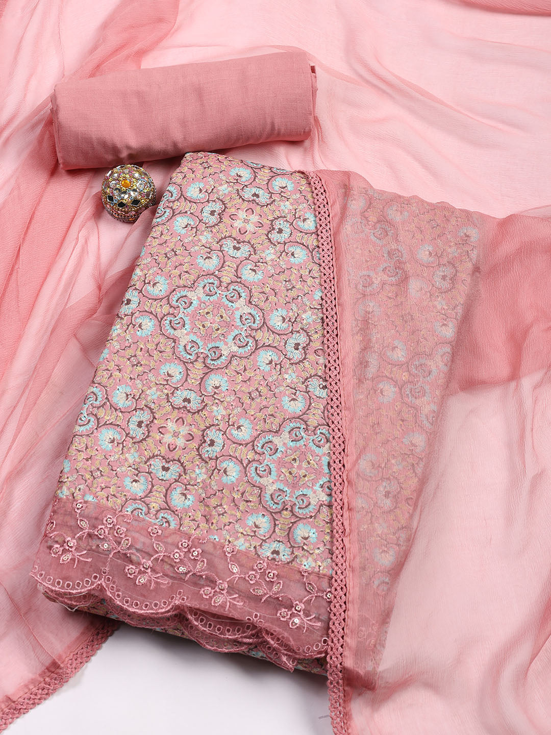 Printed Cotton Blend Unstitched Suit Piece With Dupatta