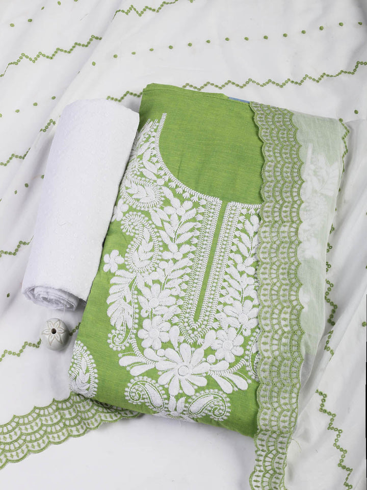 Neck Embroidered Cotton Blend Unstitched Suit With Dupatta
