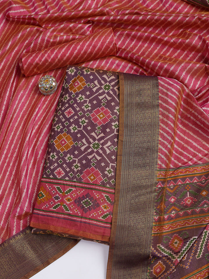 Art Silk Unstitched Suit Piece With Dupatta