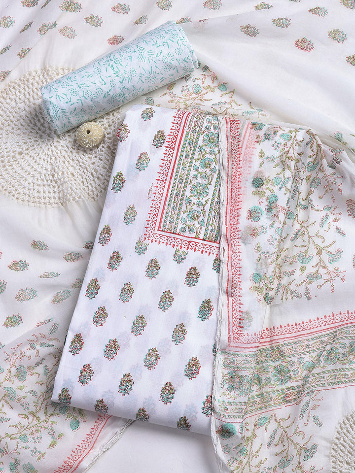 Printed Cotton Blend Unstitched Suit With Dupatta