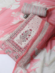 Neck Work Cotton Blend Unstitched Suit With Dupatta