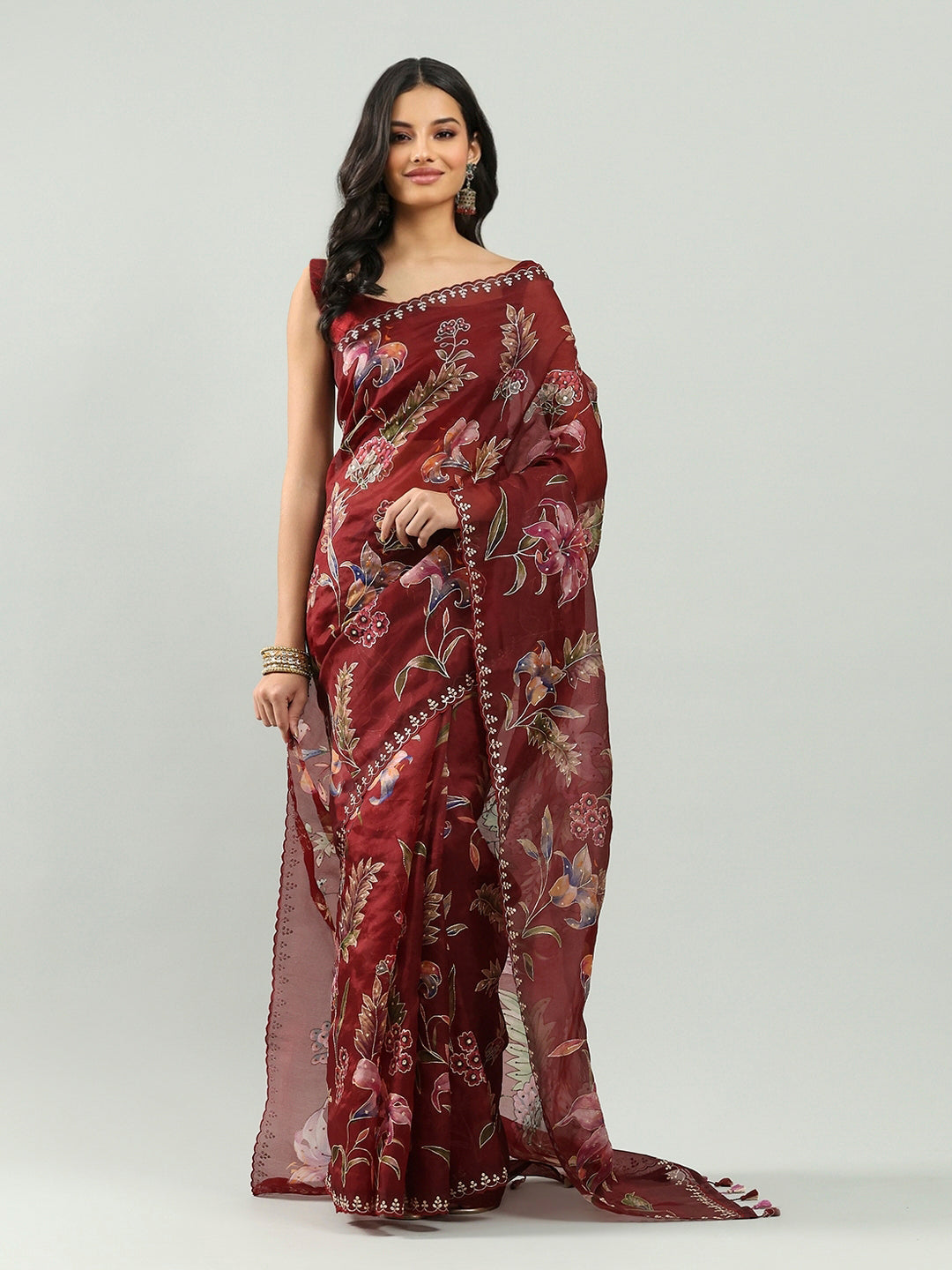 Digital Floral Printed Organza Saree