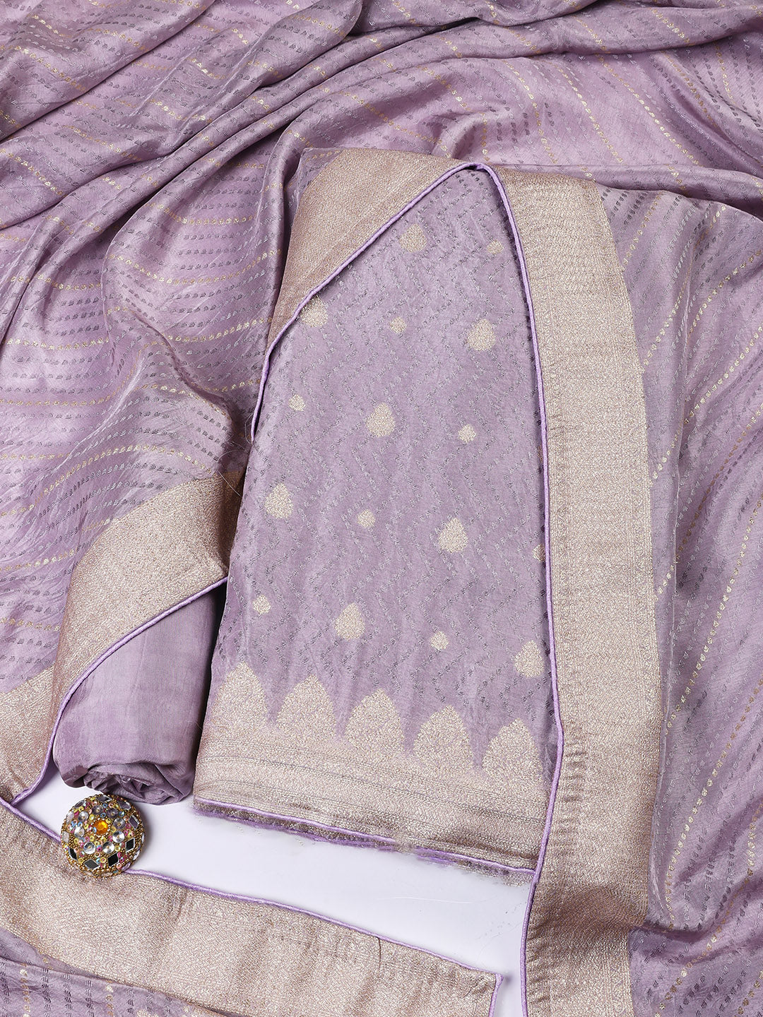 Woven Border Chanderi Unstitched Suit With Dupatta