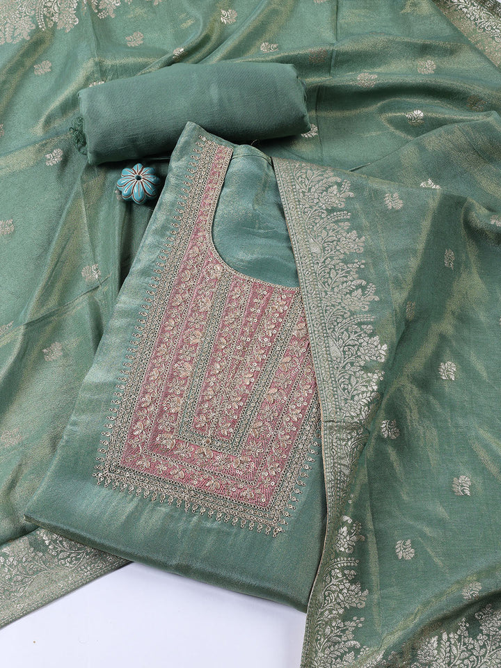 Neck Embroidered Tissue Unstitched Suit With Dupatta