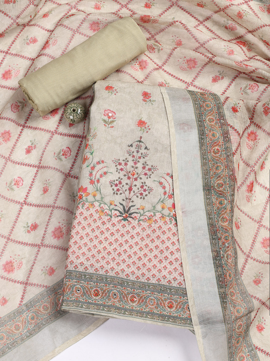 Printed Linen Unstitched Suit With Dupatta
