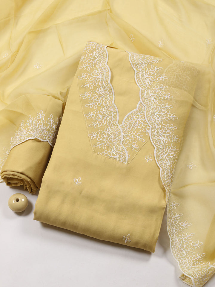 Neck Work Chanderi Unstitched Suit Piece With Dupatta