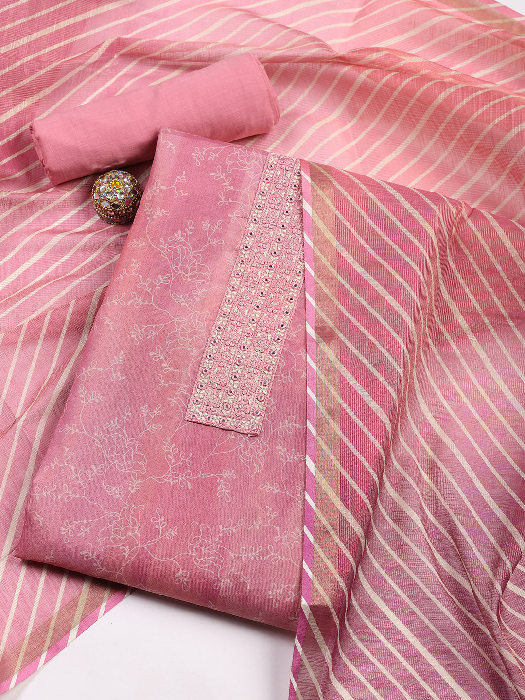 Neck Embroidered Tissue Unstitched Suit With Dupatta