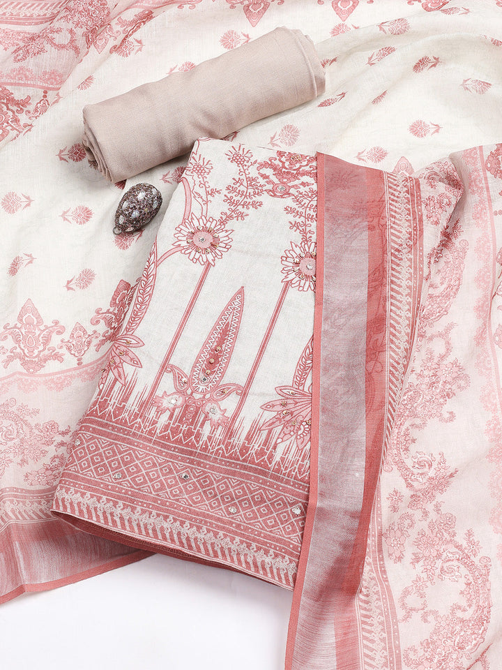 Printed Linen Unstitched Suit Piece With Dupatta