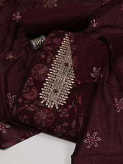 Neck Embroidered Cotton Blend Unstitched Suit Piece With Dupatta