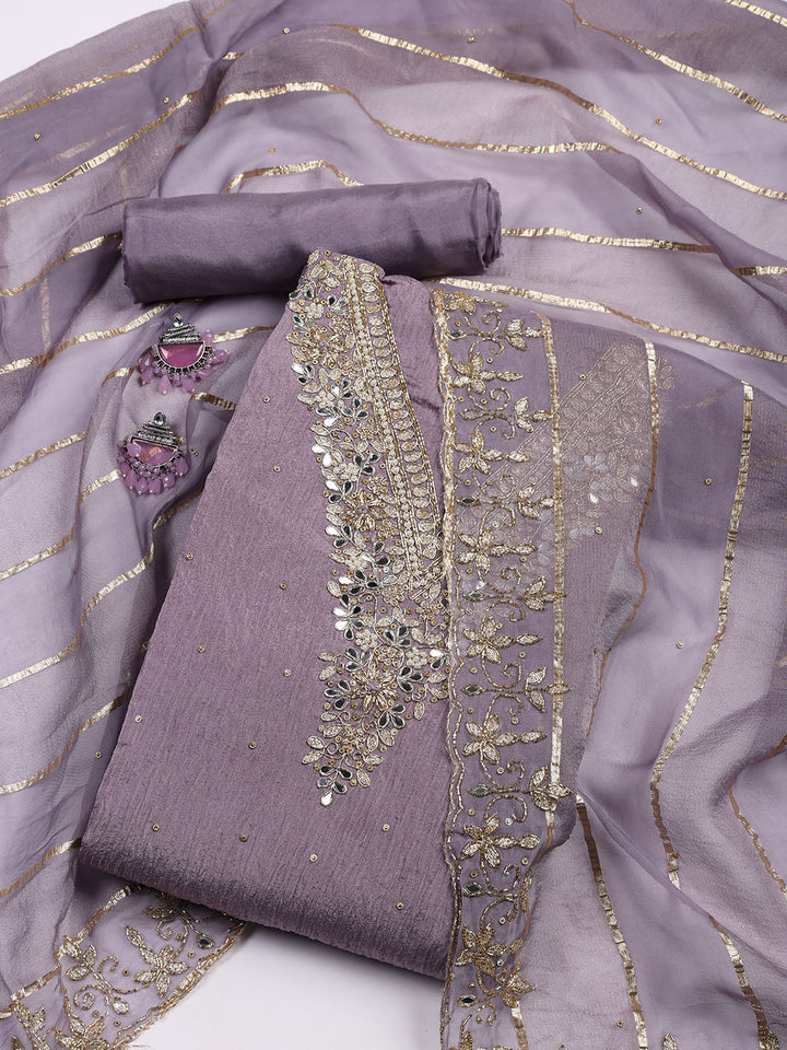 Neck Embroidered Tissue Unstitched Suit With Dupatta