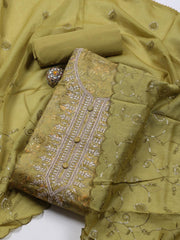 Neck Embroidered Cotton Blend Unstitched Suit Piece With Dupatta