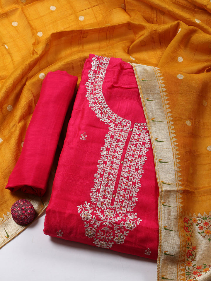 Neck Embroidery Tissue Unstitched Suit Piece With Dupatta
