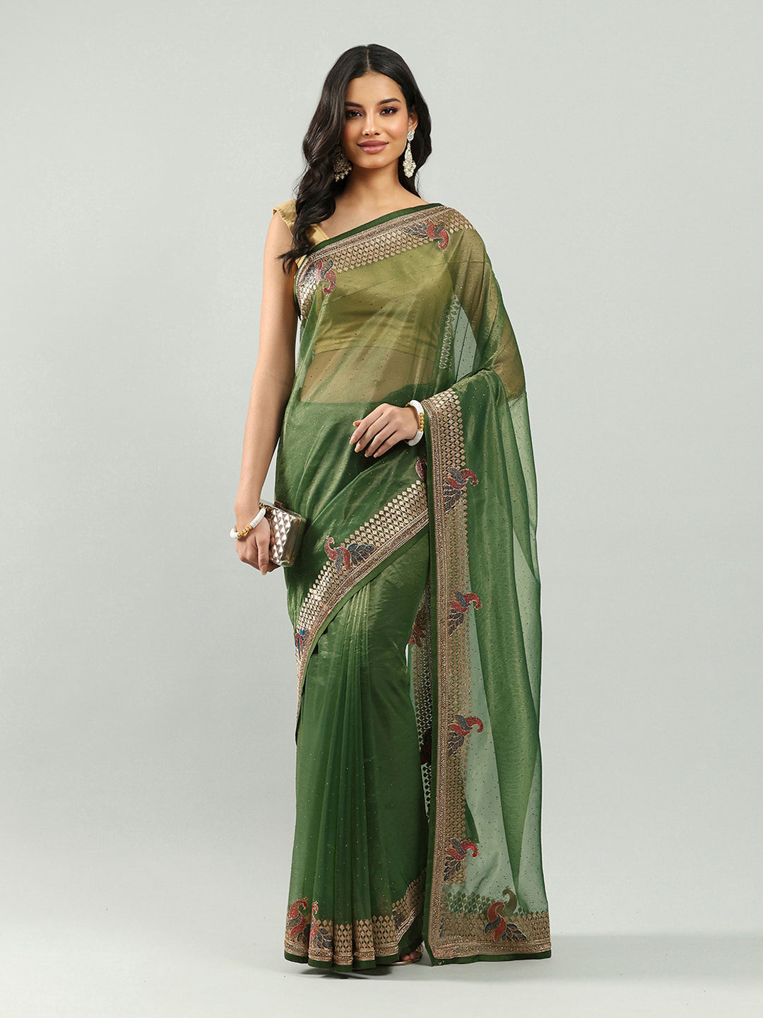 Stone Embroidery Tissue Saree