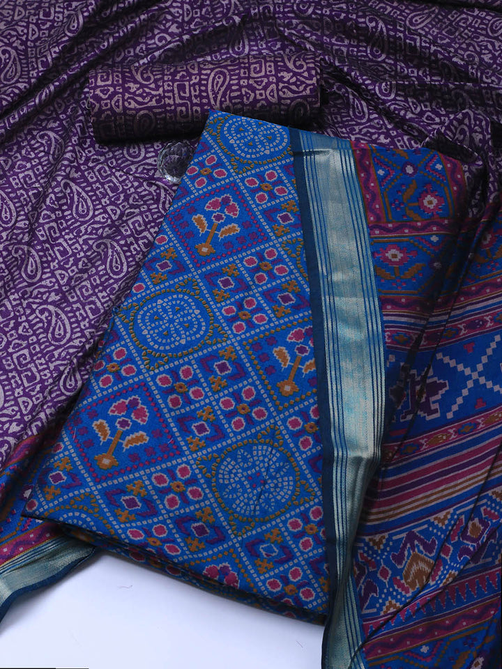 Art Silk Unstitched Suit Piece With Dupatta