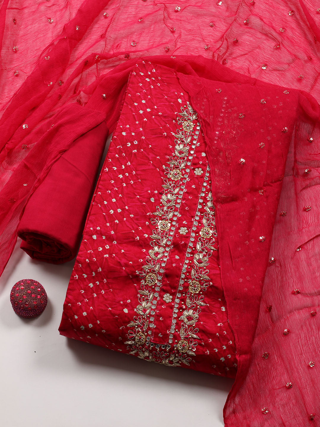 Neck Patti Cotton Blend Unstitched Suit Piece With Dupatta