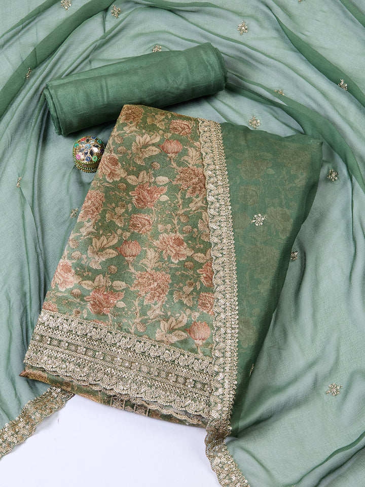 Neck Embroidered Tissue Unstitched Suit With Dupatta