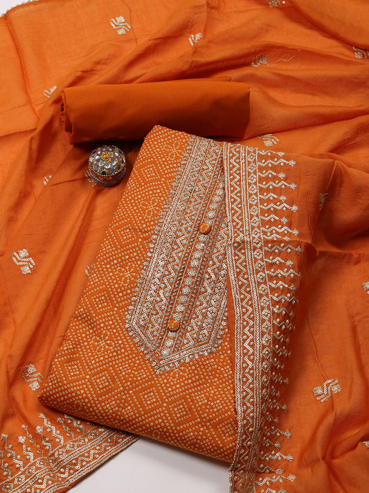 Neck Embroidered Cotton Blend Unstitched Suit Piece With Dupatta