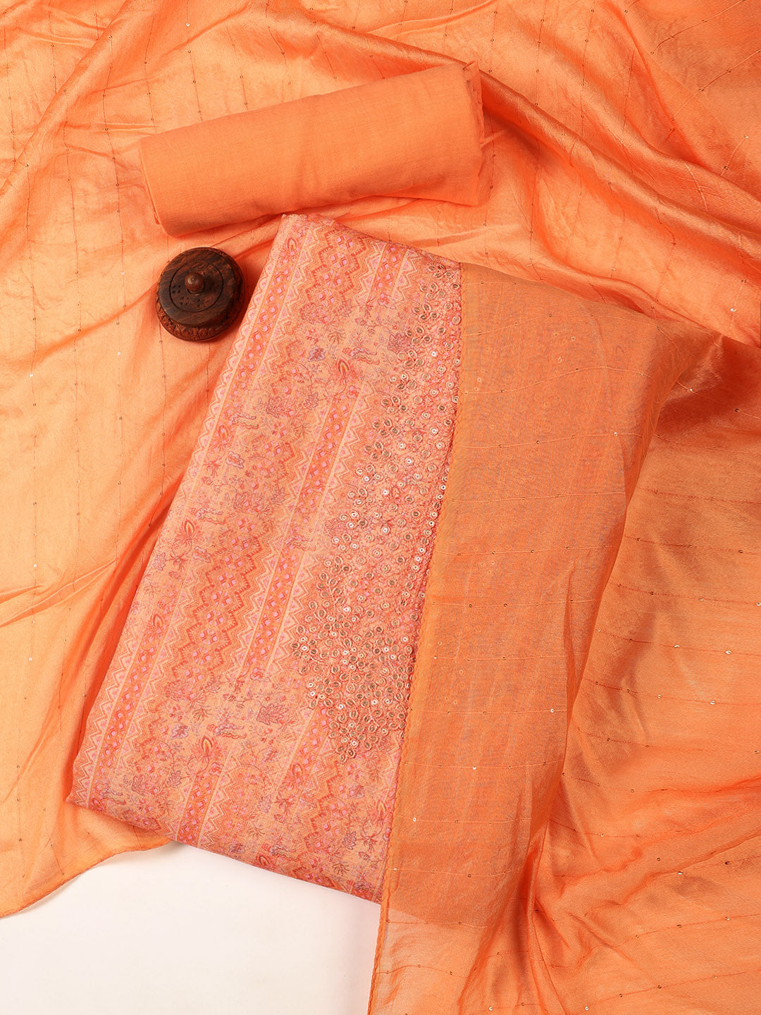 Neck Embroidery Linen Unstitched Suit With Dupatta