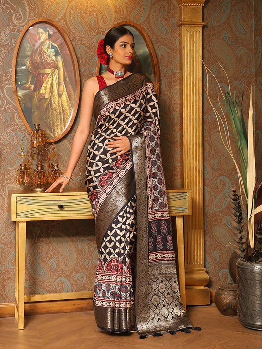 Abstract Printed Handloom Woven Saree