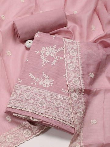 Embroidery Kota Cotton Unstitched Suit With Dupatta