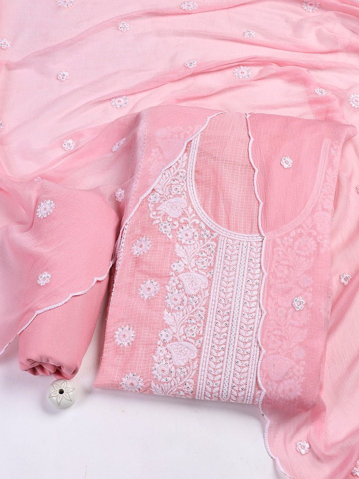 Embroidered Cotton Blend Unstitched Suit Piece With Dupatta