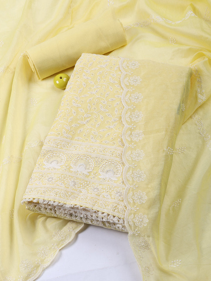 Embroidered Chanderi Unstitched Suit With Dupatta