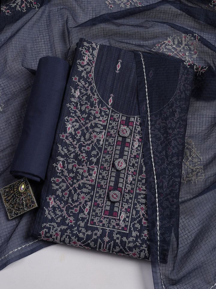 Embroidered Cotton Blend Unstitched Suit Piece With Dupatta