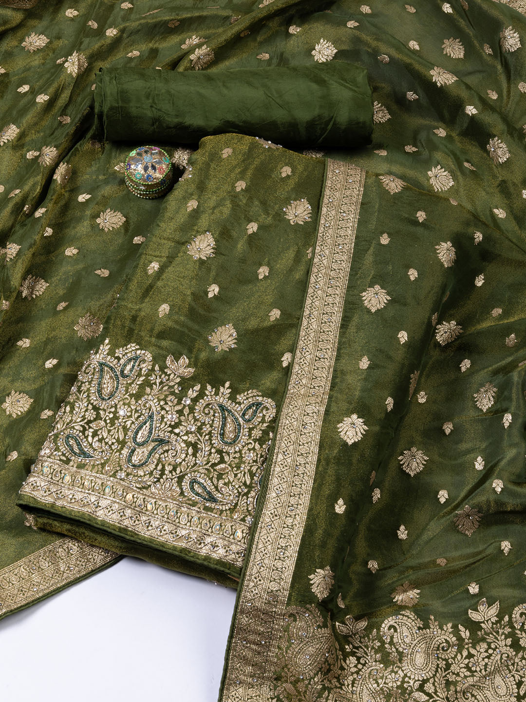 Embroidered Tissue Unstitched Suit With Dupatta