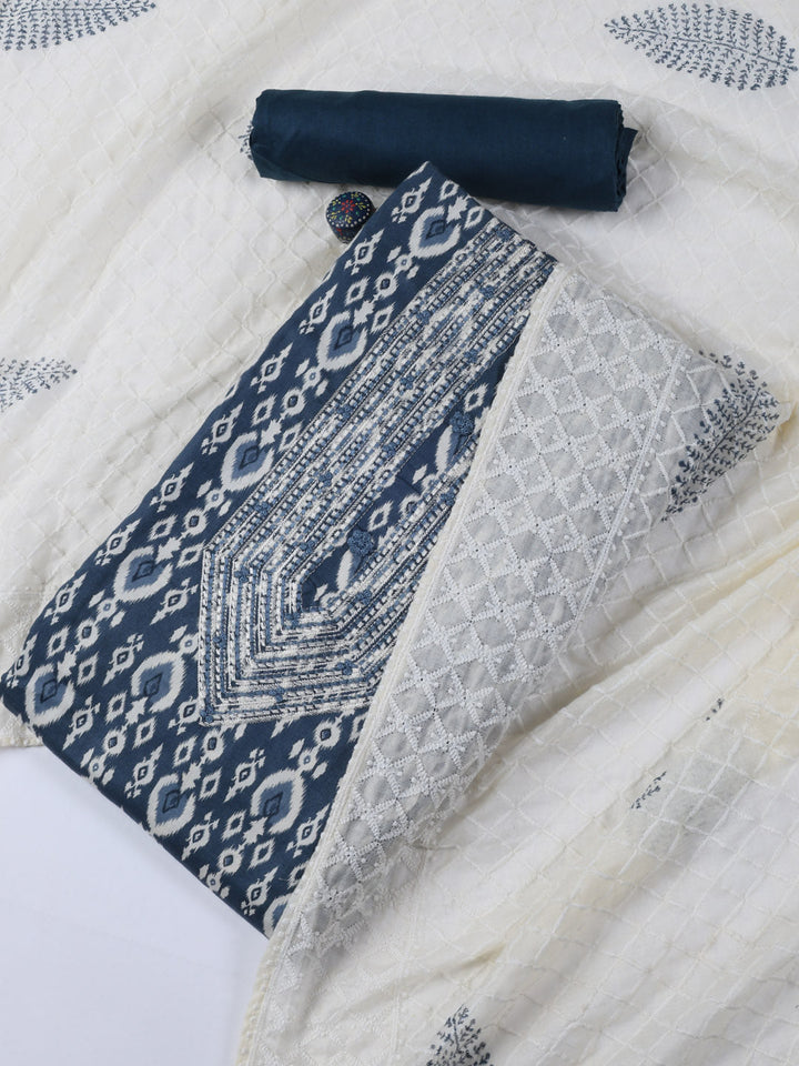 Neck Work Cotton Blend Unstitched Suit With Dupatta
