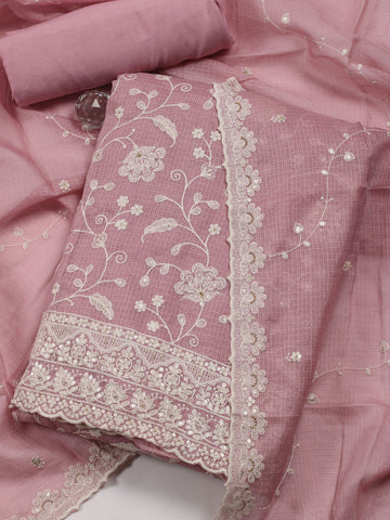 Floral Embroidery Cotton Blend Unstitched Suit  With Dupatta