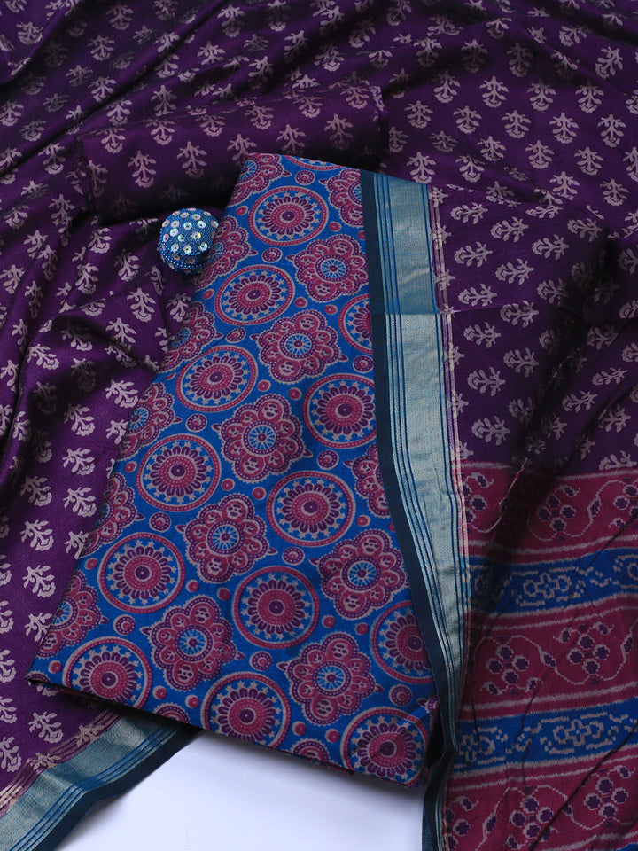Art Silk Unstitched Suit Piece With Dupatta