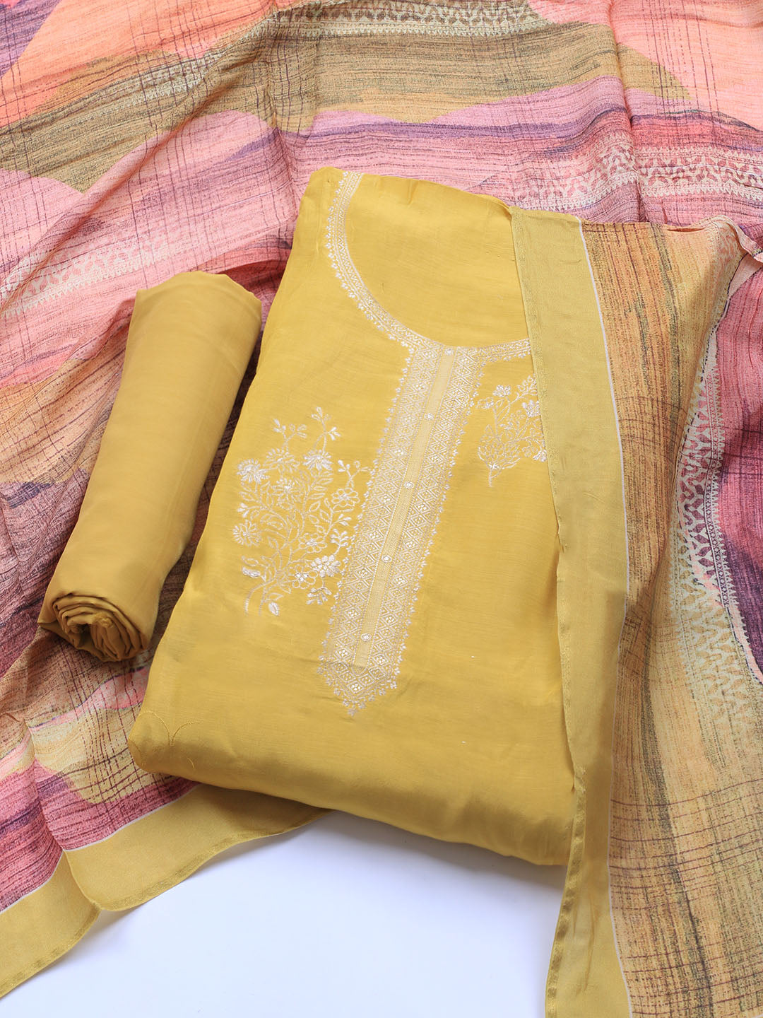 Zardozi Art Silk Unstitched Suit Piece With Dupatta