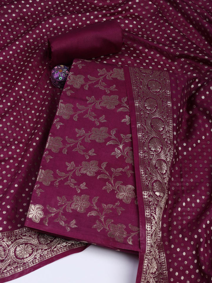 Floral Woven Chanderi Unstitched Suit With Dupatta