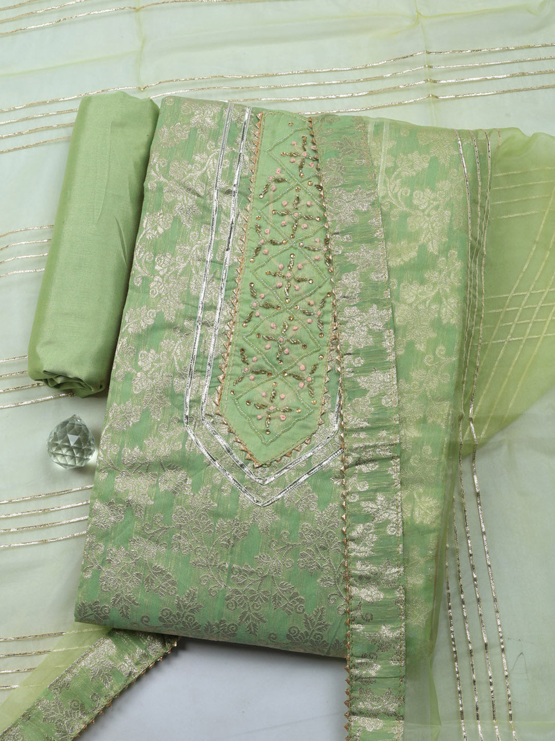 Embroidered Cotton Unstitched Suit With Pant &amp; Dupatta
